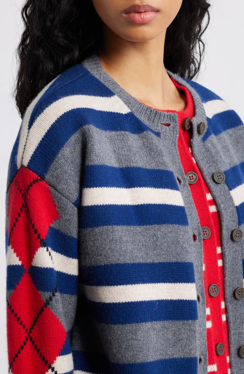 Damson Madder Didi Faux Layered Merino Wool Cardigan, Alternate, color, Red Multi