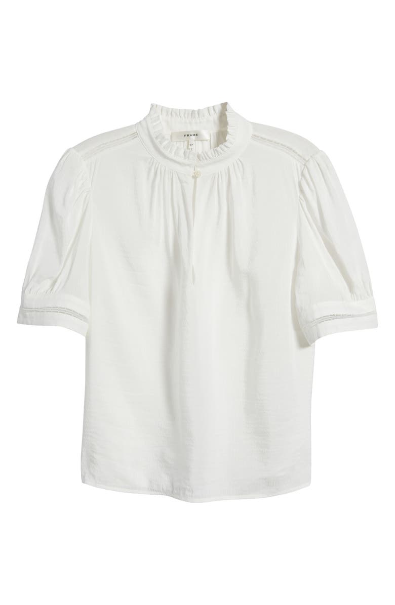 FRAME Lace Trim Puff Sleeve Linen Blend Top, Alternate, color, 