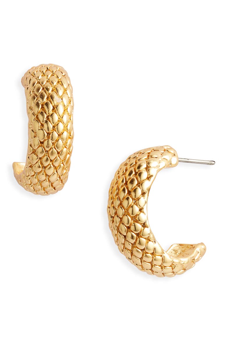 Snakeskin Textured Hoop Earrings, Main, color, GOLD