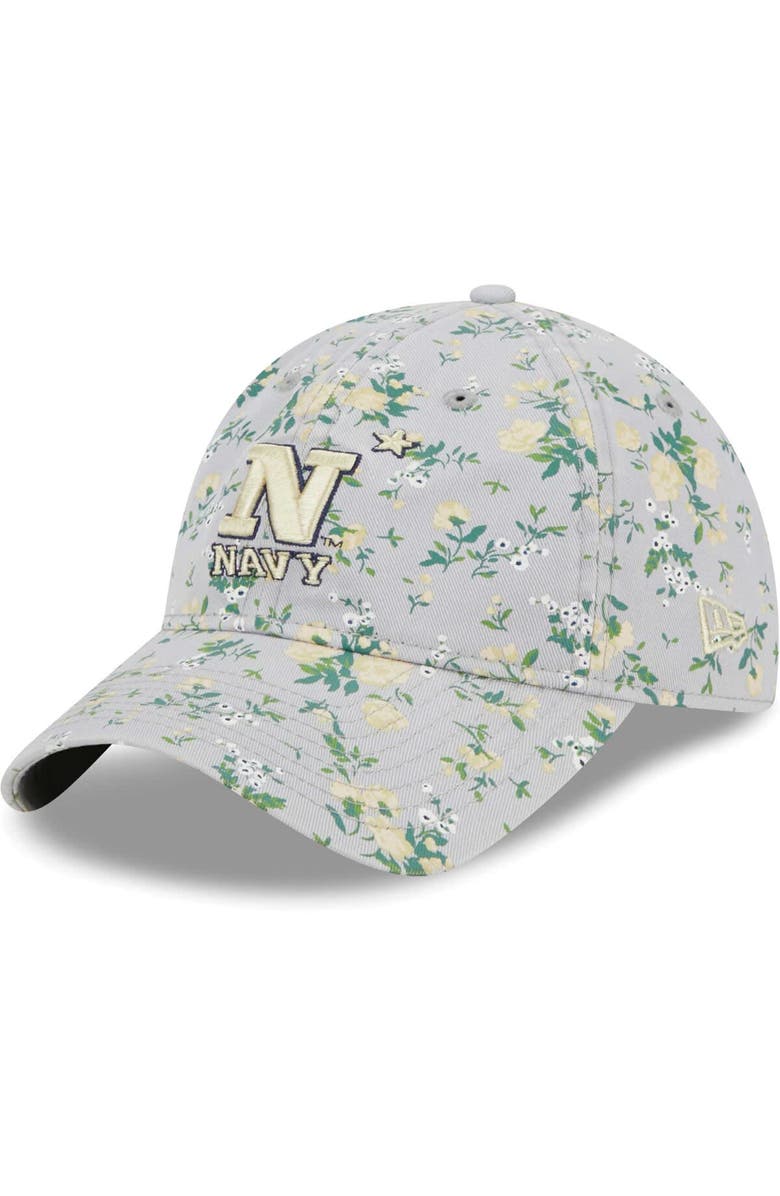 New Era Women's New Era Gray Navy Midshipmen Bouquet 9TWENTY Adjustable Hat, Main, color, 