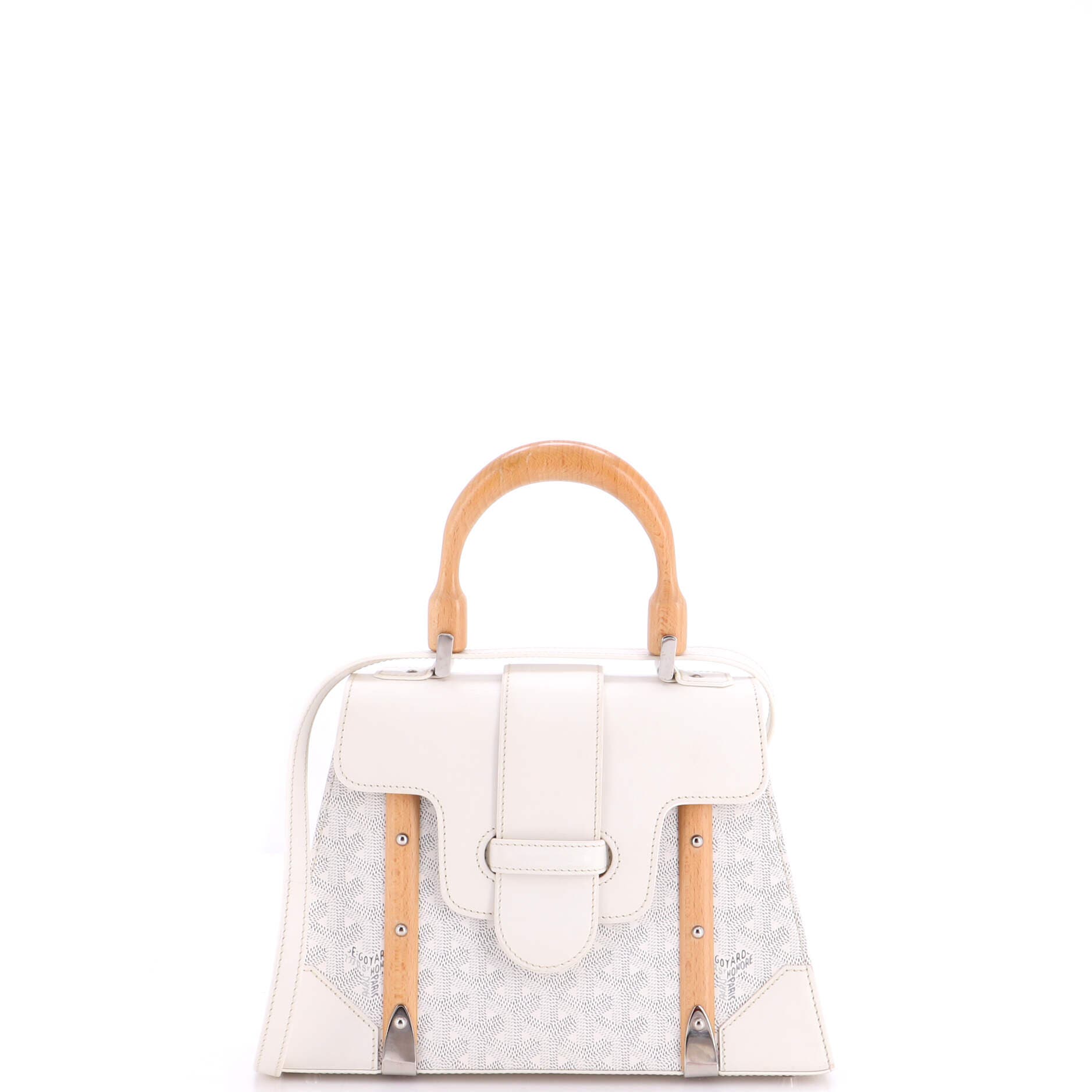 Saigon Top Handle Bag Coated Canvas with Leather PM, Main, color, White