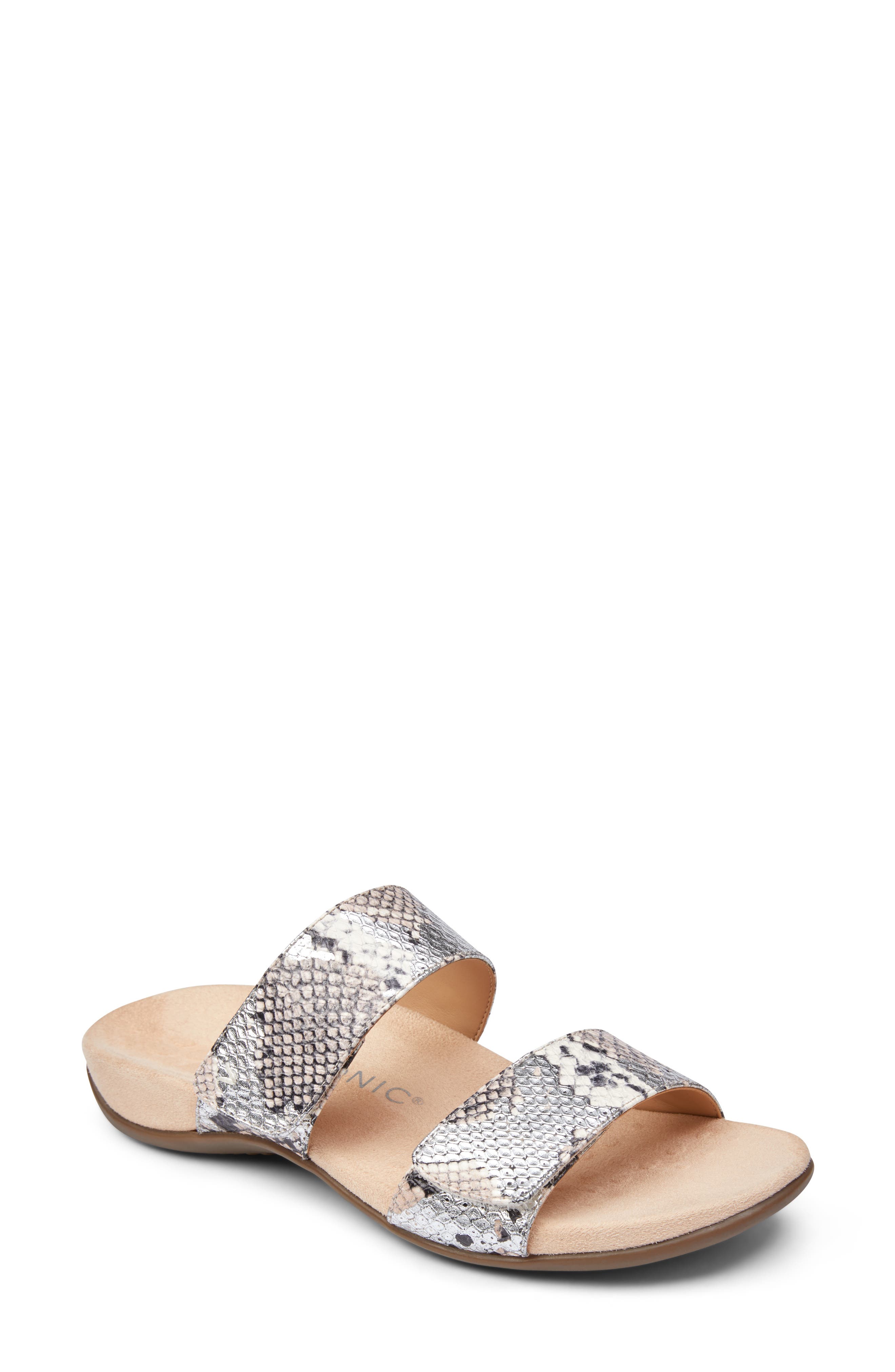 Randi Slide Sandal, Main, color, SILVER LEATHER