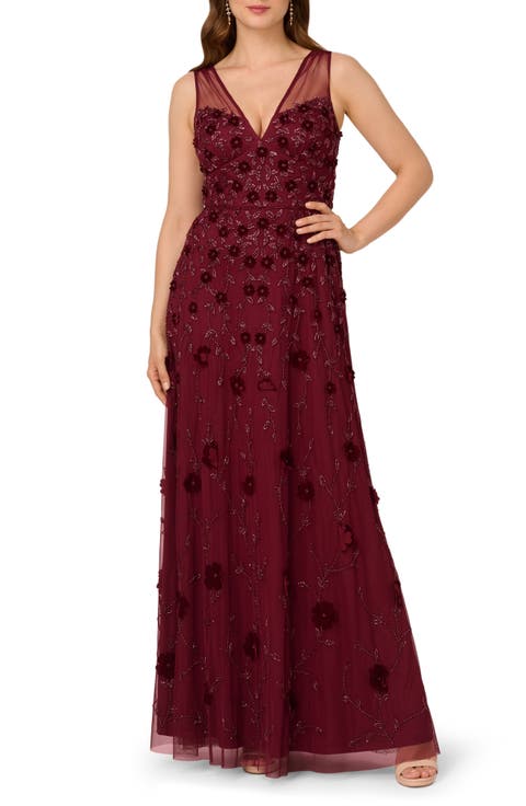 Embellished Mesh Overlay Gown
