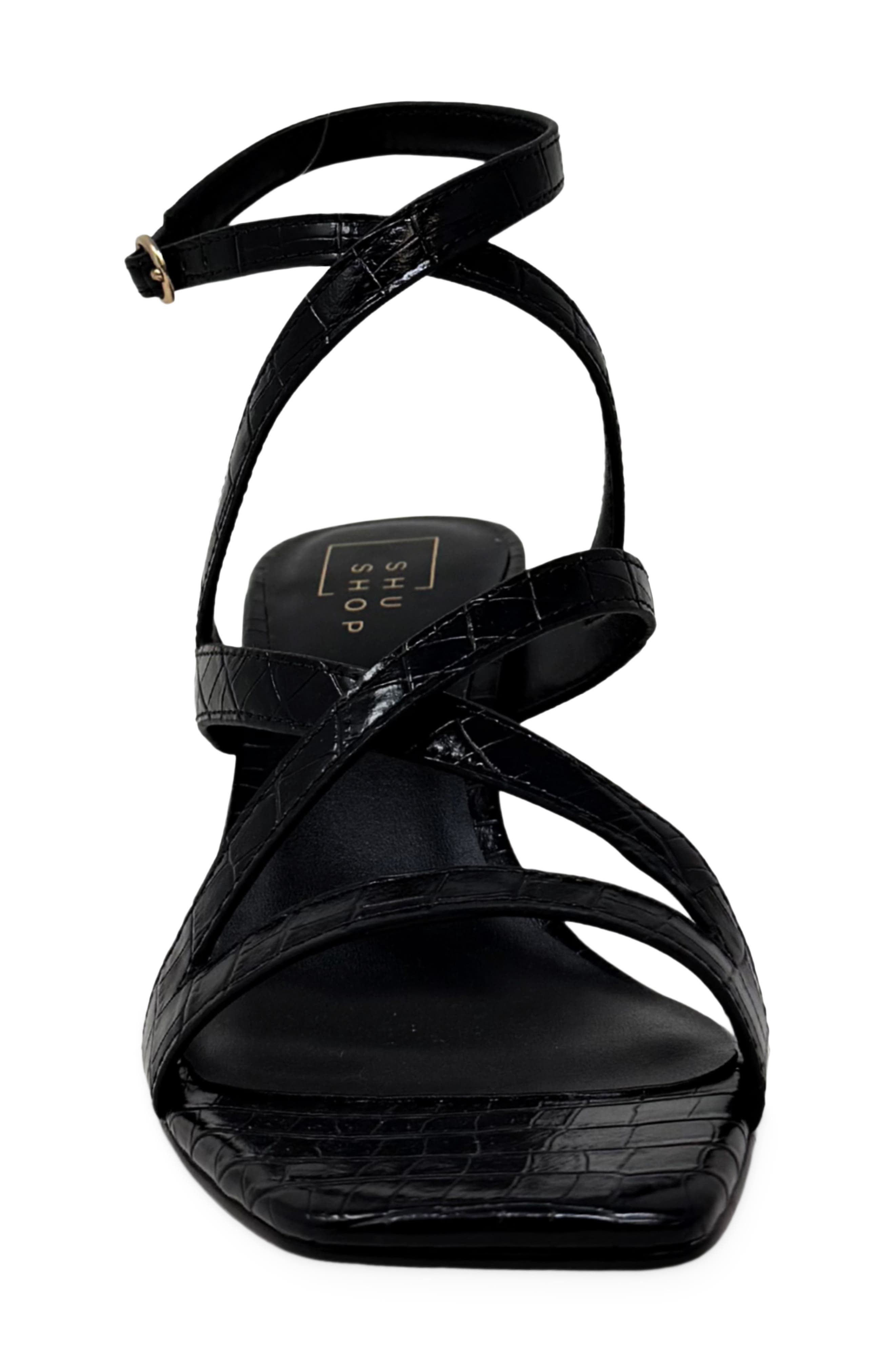 SHUSHOP Gilda Ankle Strap Sandal, Alternate, color, Black Croco