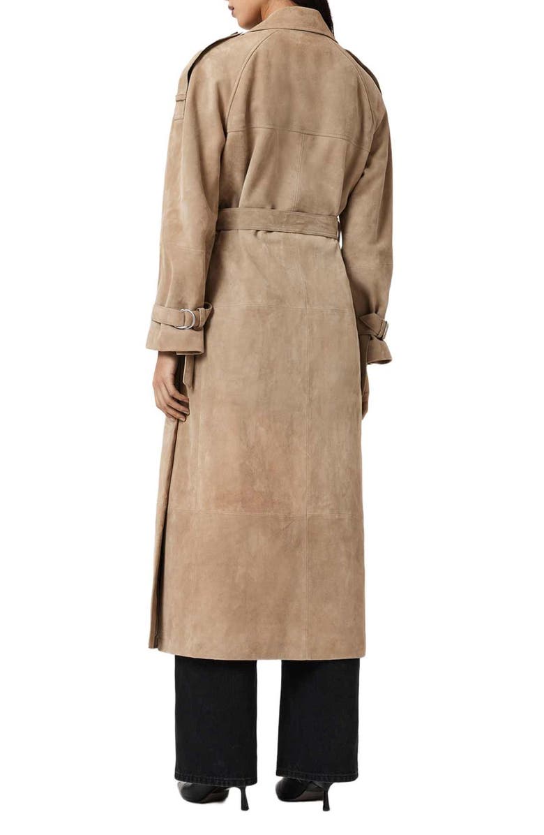AllSaints Reed Suede Trench Coat, Alternate, color, Taupe Brown
