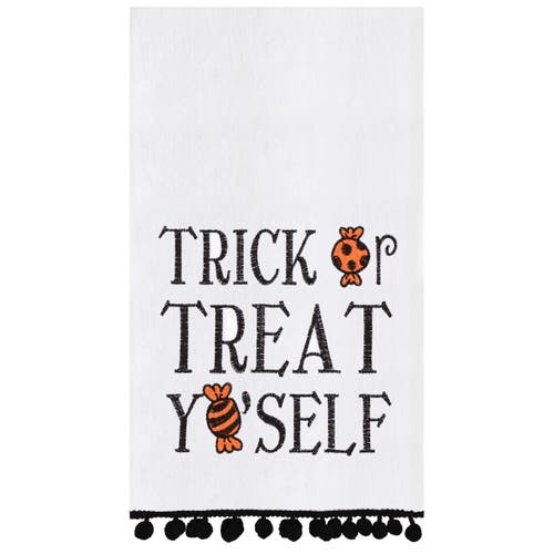 C & F Home C&f Home Treat Yo'self Halloween Embroidered Cotton Flour Sack Kitchen Towel With Pom Poms Decor Dec In Multi