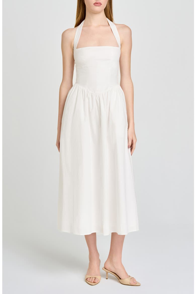 Camellia Halter Neck Stretch Cotton Midi Dress, Main, color, IVORY