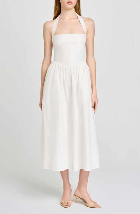 Camellia Halter Neck Stretch Cotton Midi Dress