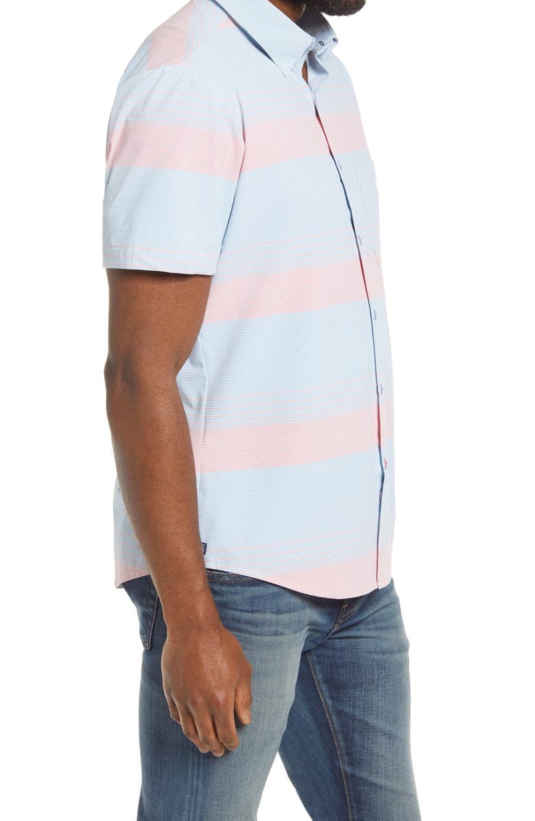 Mizzen+Main Leeward Trim Fit Stripe Short Sleeve Button-Up Performance Shirt, Alternate, color, 