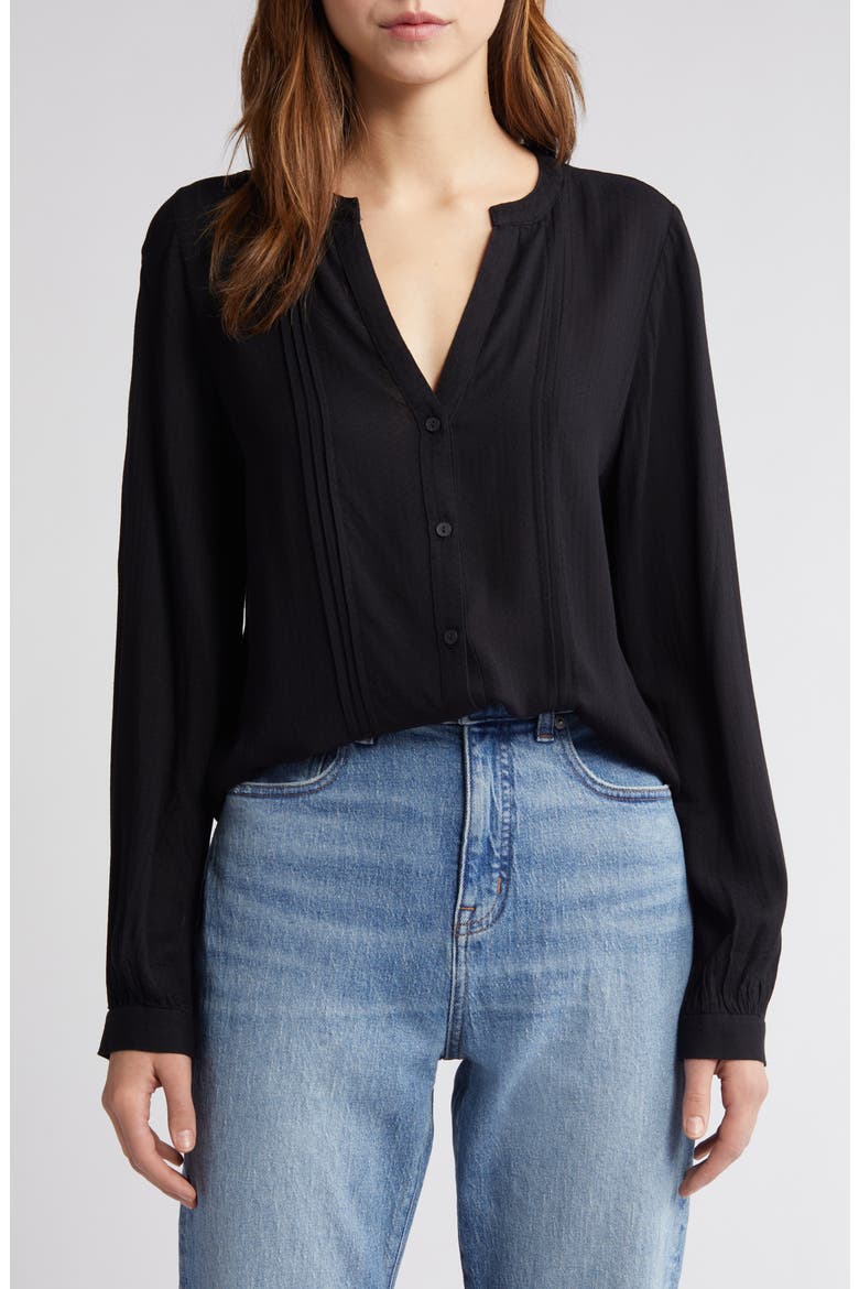 Pleated Long Sleeve Peasant Blouse, Main, color, BLACK