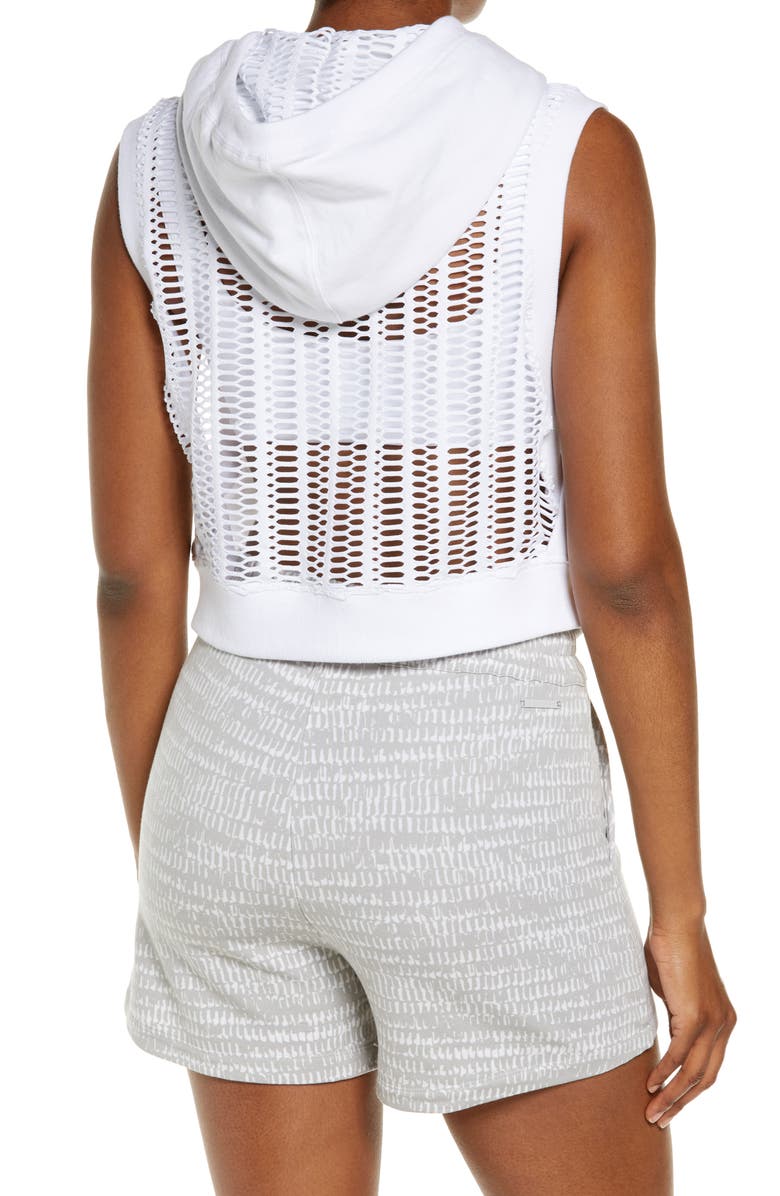 Blanc Noir Linear Mesh Sleeveless Crop Hoodie, Alternate, color, 