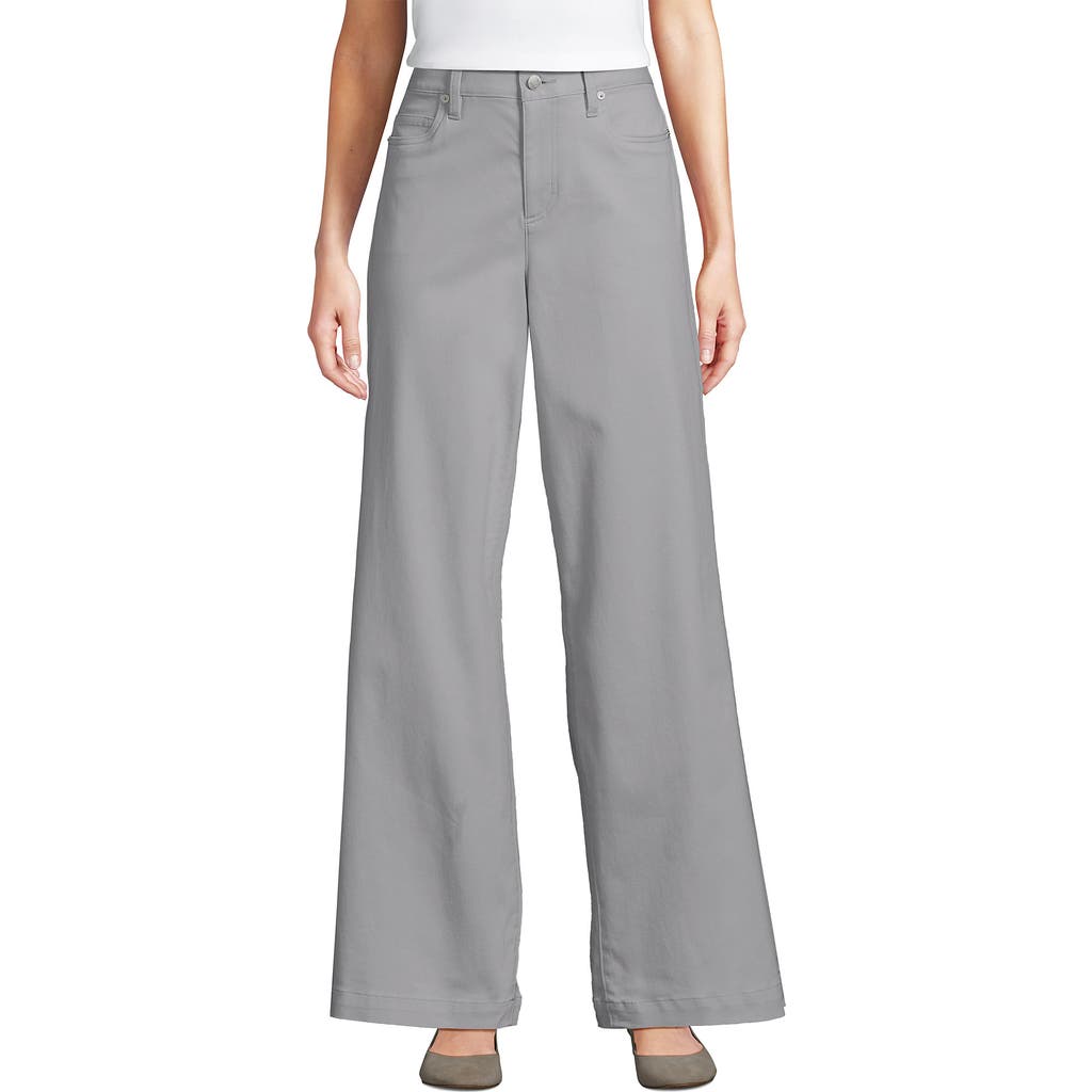 Lands' End High Rise 5 Pocket Wide Leg Chino Pants In Gray