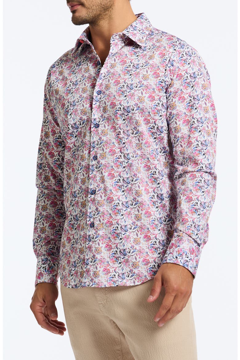 Andaman Floral Stretch Cotton Button-Up Shirt, Alternate, color, PINK MULTI