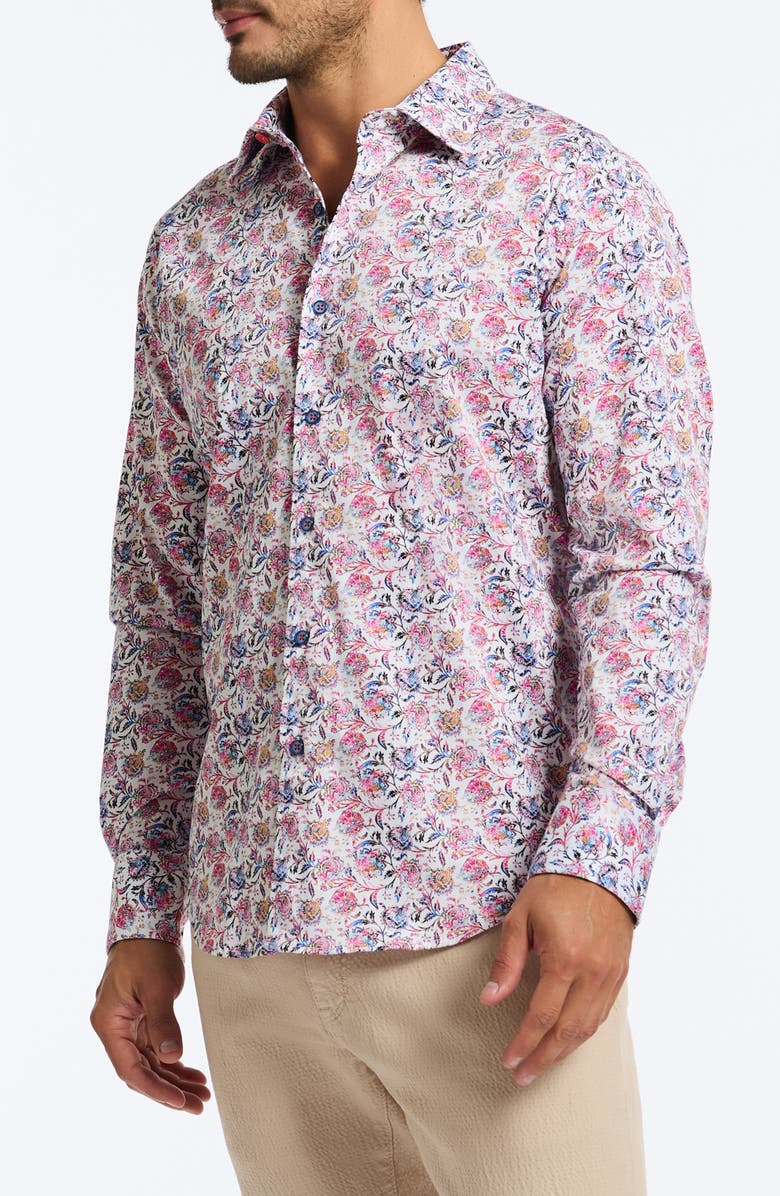 Robert Graham Andaman Floral Stretch Cotton Button-Up Shirt, Alternate, color, Pink Multi