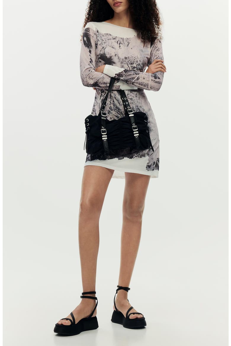 Collage Print Long Sleeve Minidress, Main, color, DARK GREY