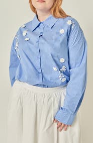 English Factory Flower Trim Striped Shirt