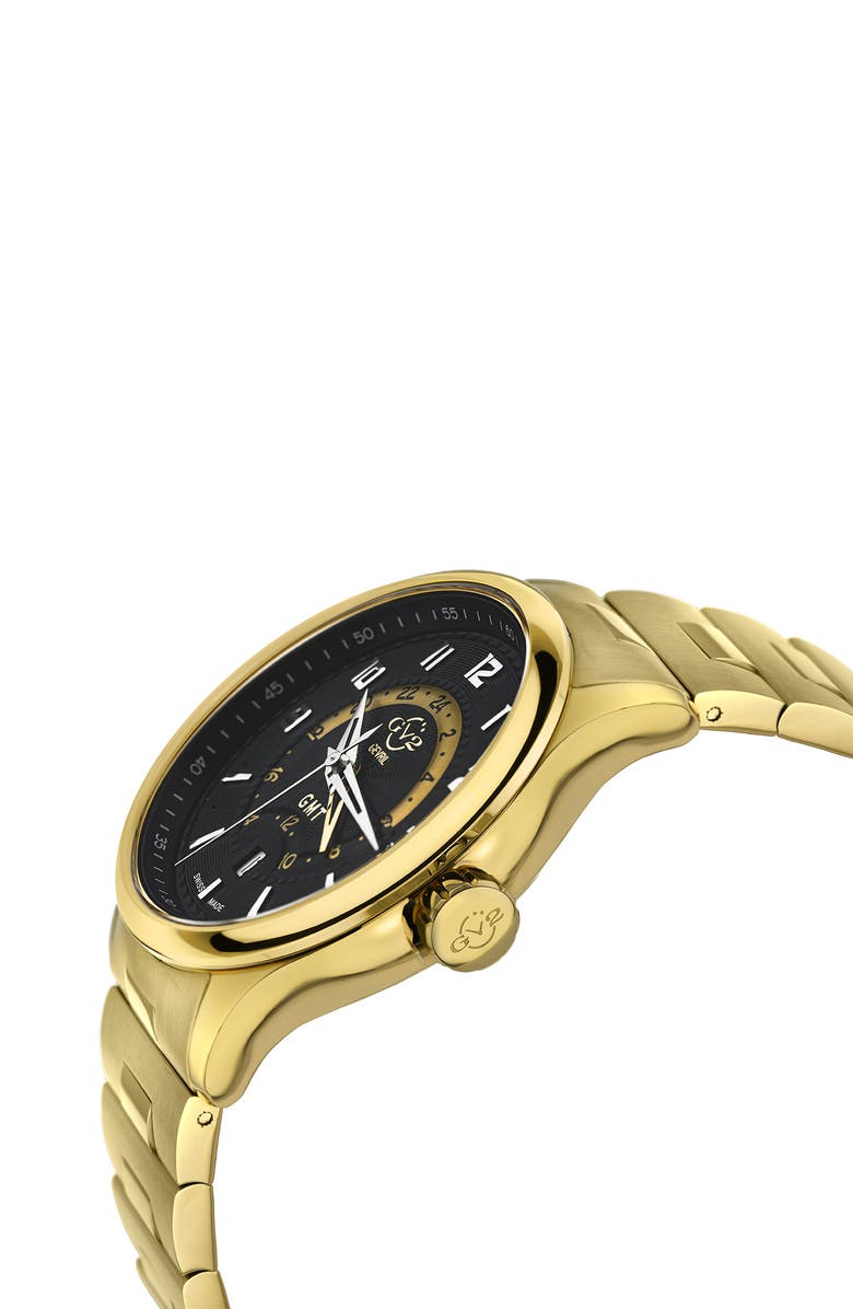 GEVRIL Men's Giromondo Black Dial Stainless Steel Bracelet Watch, 40mm, Alternate, color, Gold