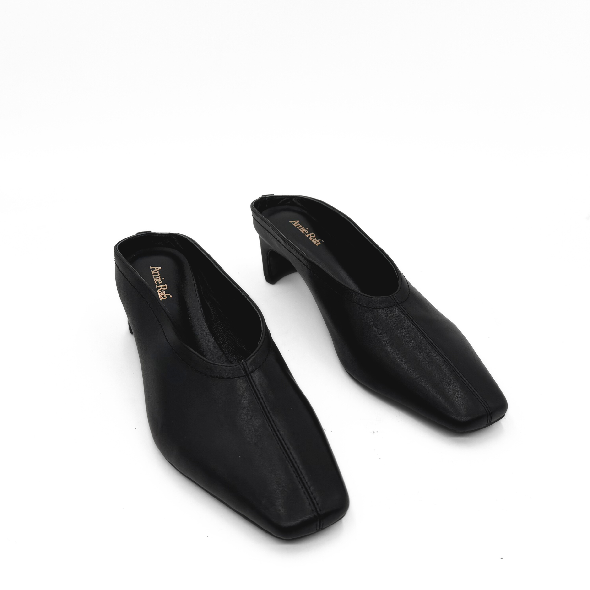 Amie Rafa Junie Heeled Leather Mule, Alternate, color, Black