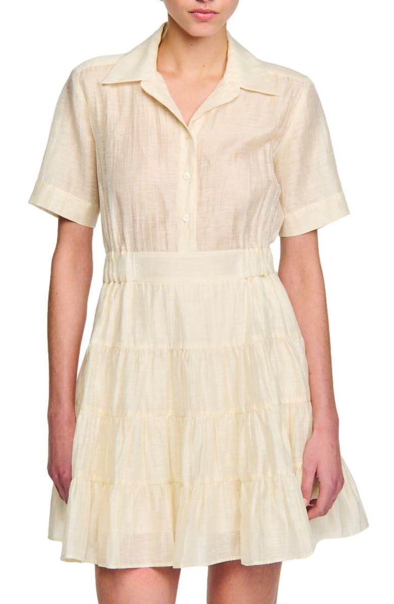 SANDRO Tanzanite Tiered Linen Blend Shirtdress, Alternate, color, 