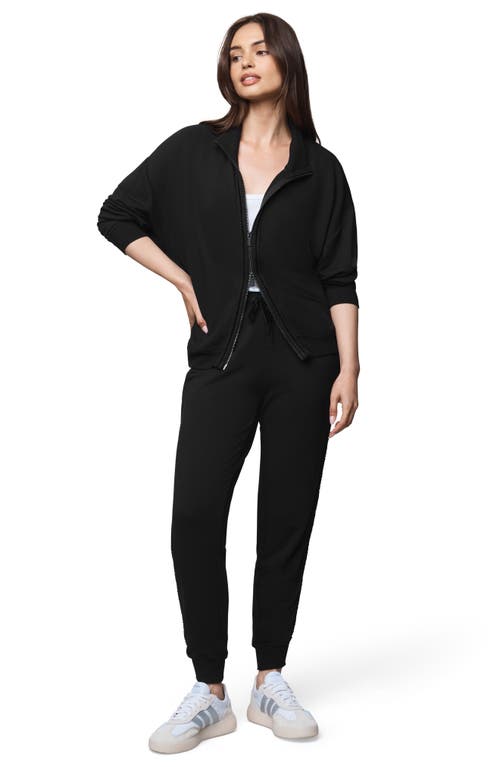 Splendid Supersoft Trim Detail Zip-up Sweatshirt In Black