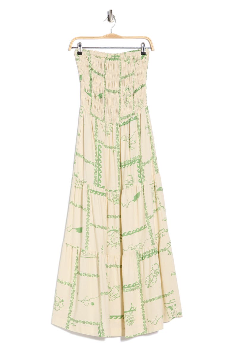 Strapless Smocked Midi Dress, Alternate, color, OFF WHITE RIO