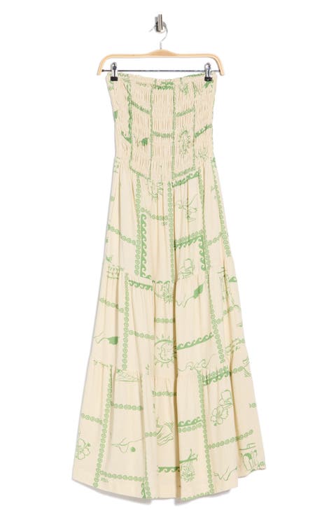 Strapless Smocked Midi Dress