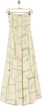 DRESS TO Strapless Smocked Midi Dress