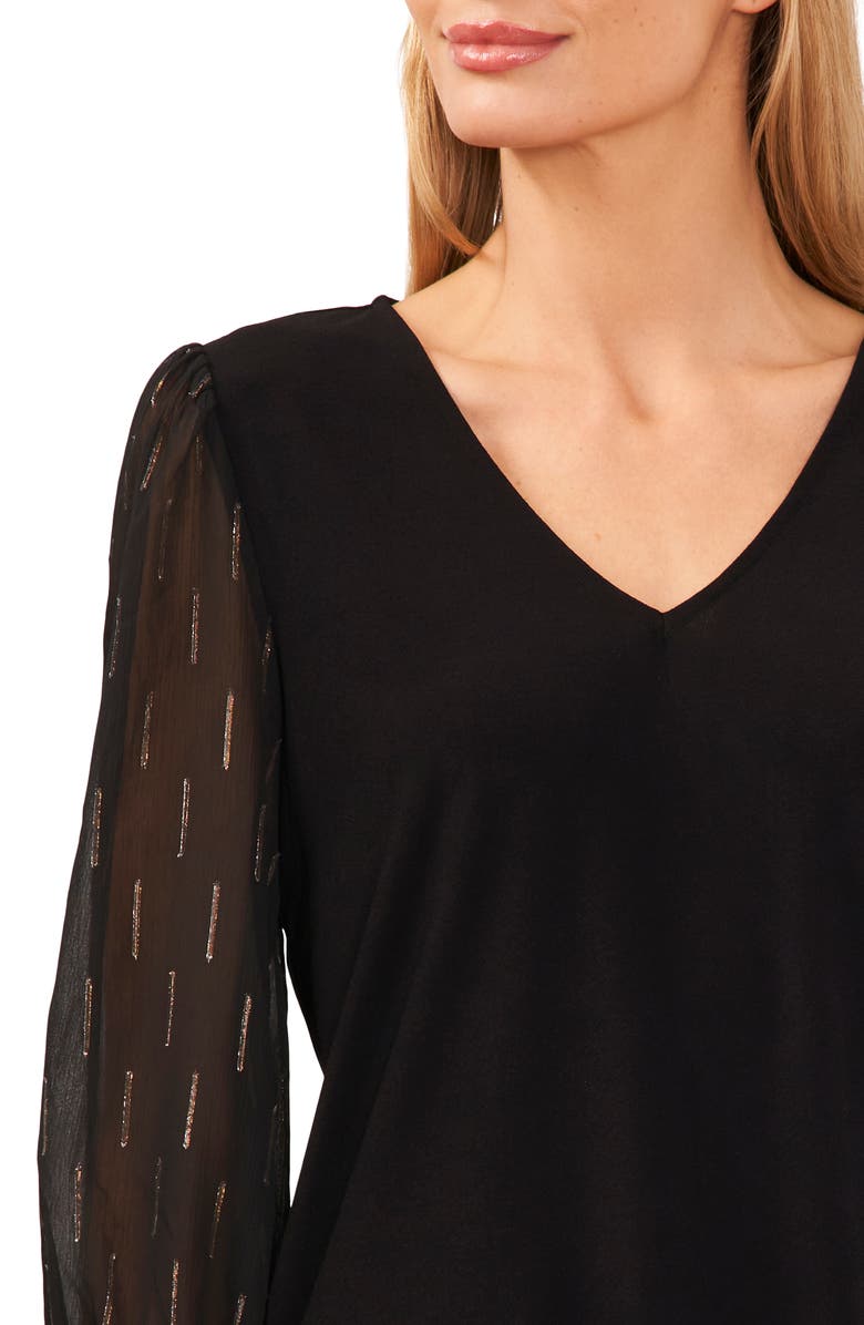 CeCe V-Neck Mixed Media Top, Alternate, color,