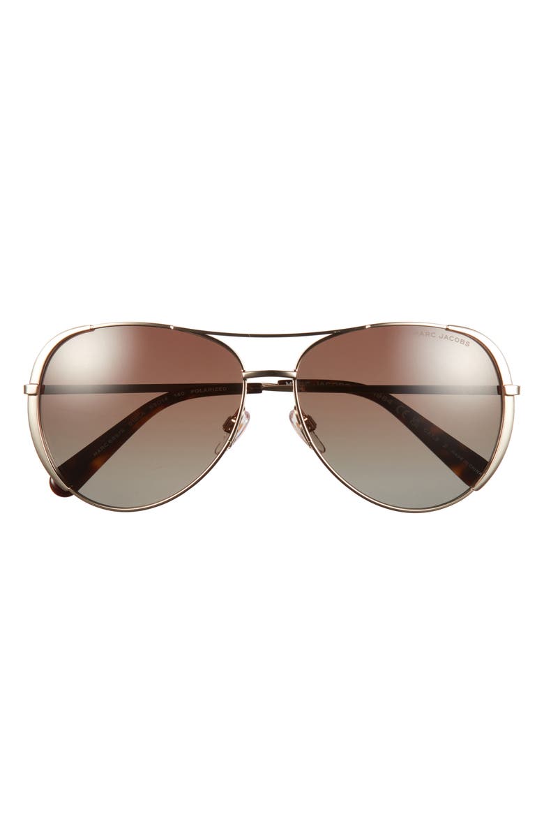 Marc Jacobs 59mm Gradient Polarized Aviator Sunglasses, Main, color, Gold Brown