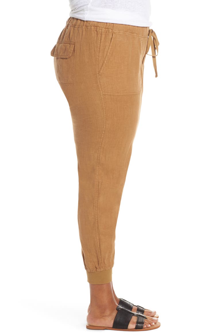 Drawstring Linen Joggers, Alternate, color, BROWN SADDLE