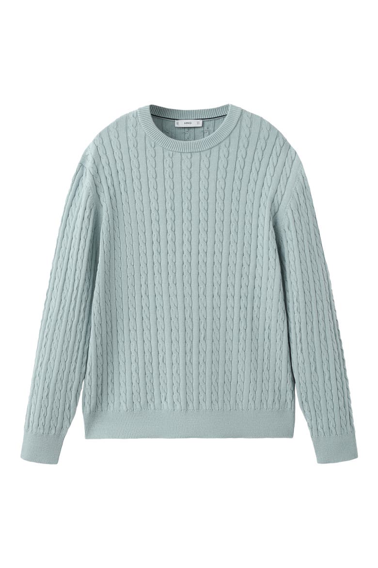 Crewneck Cable Stitch Sweater, Alternate, color, AQUA BLUE
