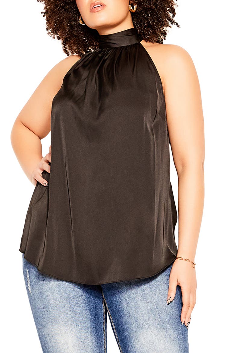 Shine Satin Halter Top, Main, color, BLACK