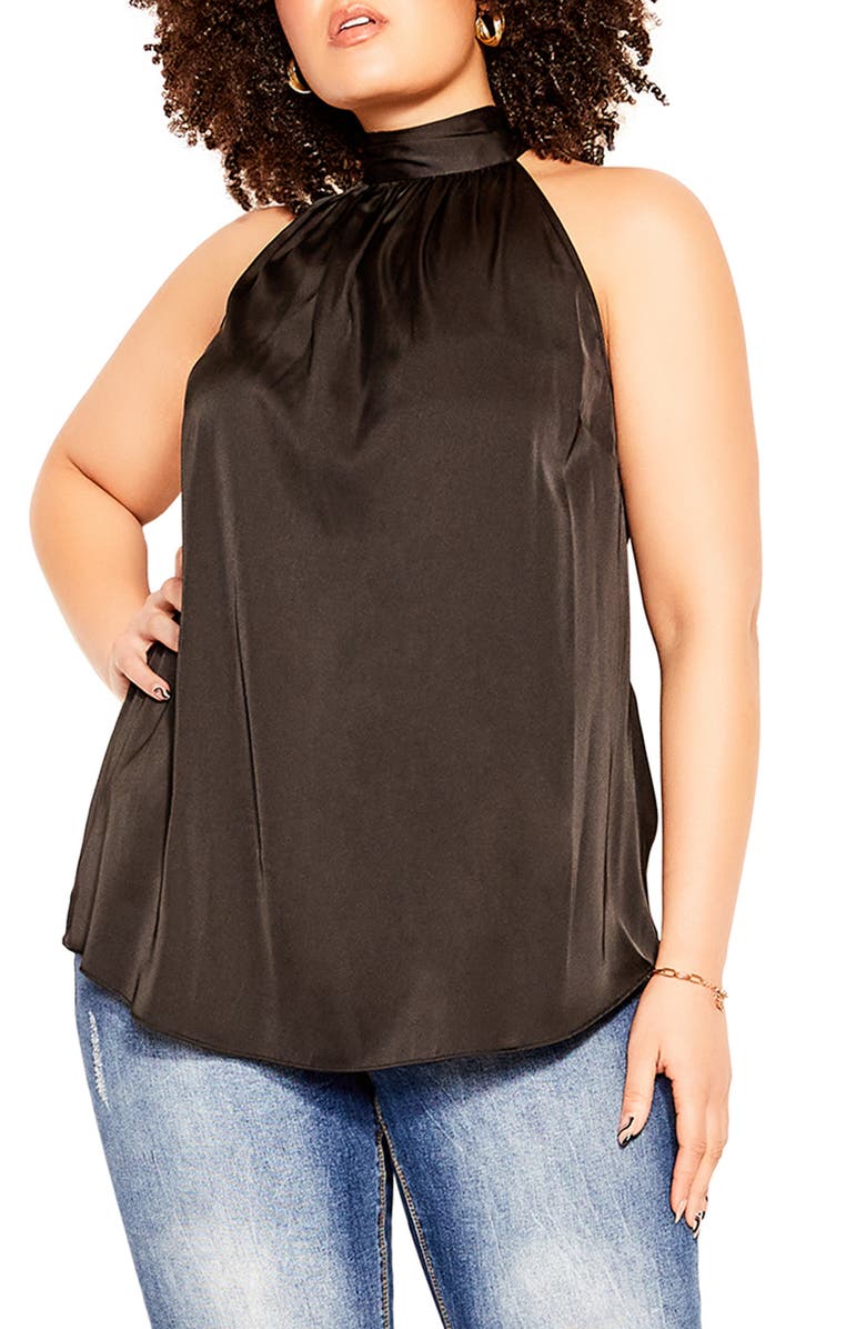 City Chic Shine Satin Halter Top, Main, color, 