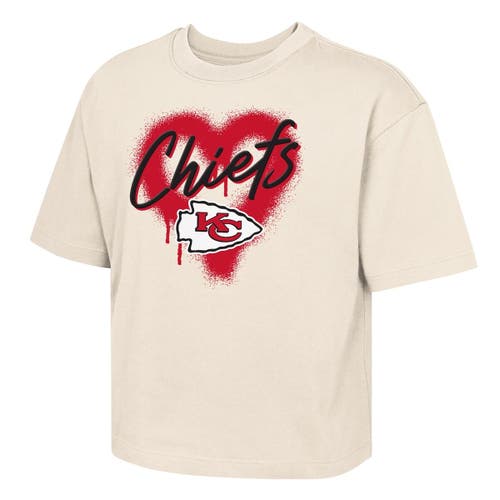 Outerstuff Kids' Girl's Youth  Cream Kansas City Chiefs Spray Heart Boxy T-shirt In White