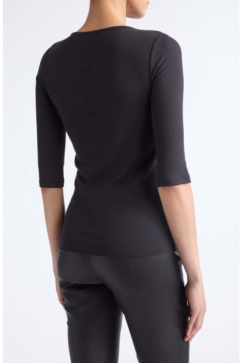 Elbow Sleeve Crewneck Top, Alternate, color, BLACK