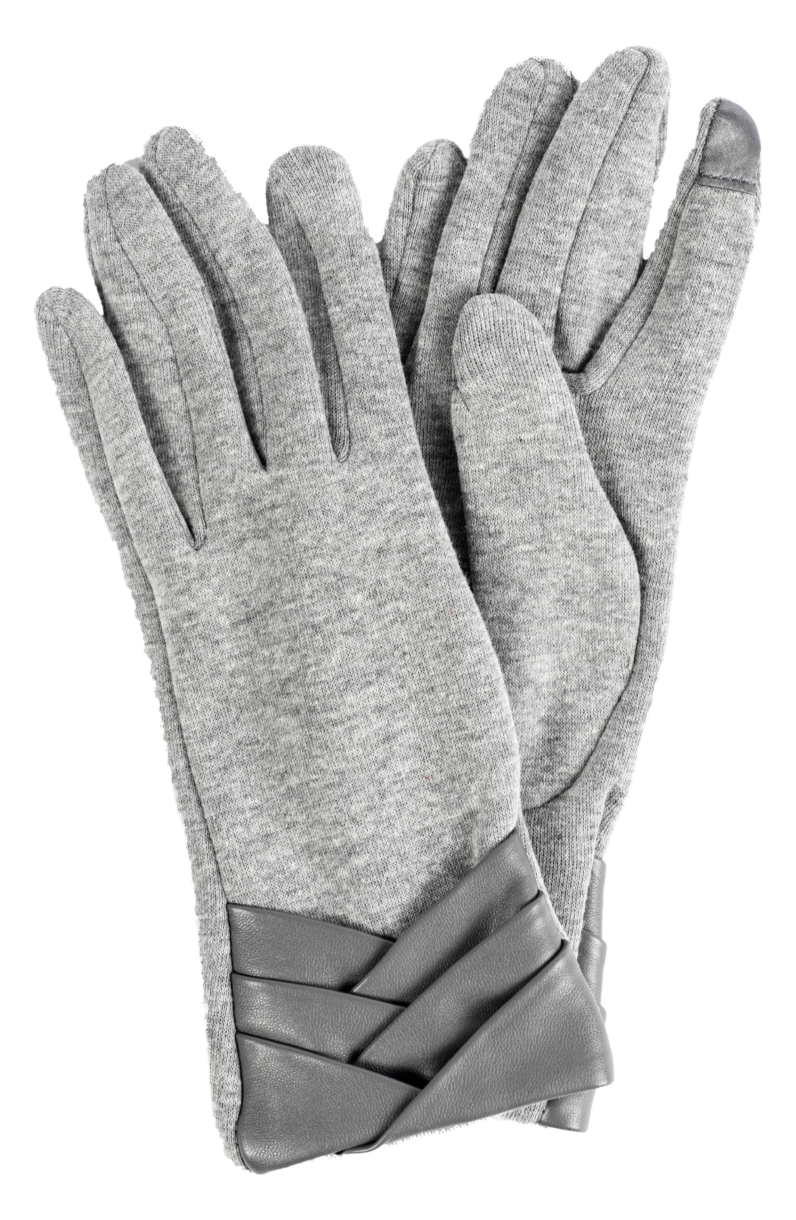 MARCUS ADLER Pleated Faux Leather Jersey Knit Gloves
