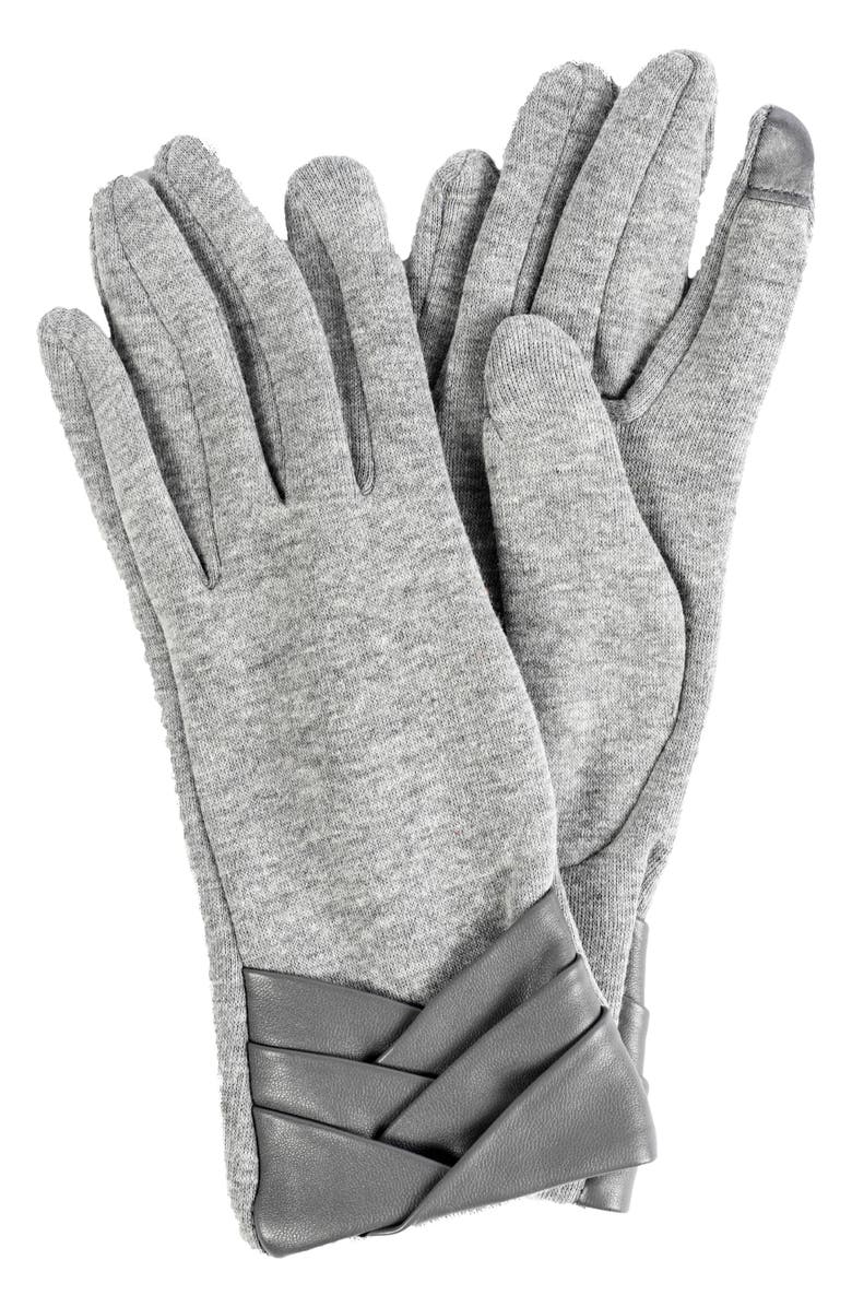 MARCUS ADLER Pleated Faux Leather Jersey Knit Gloves, Main, color, Grey