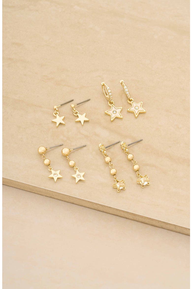 4-Pack Star Drop Earrings, Alternate, color, GOLD