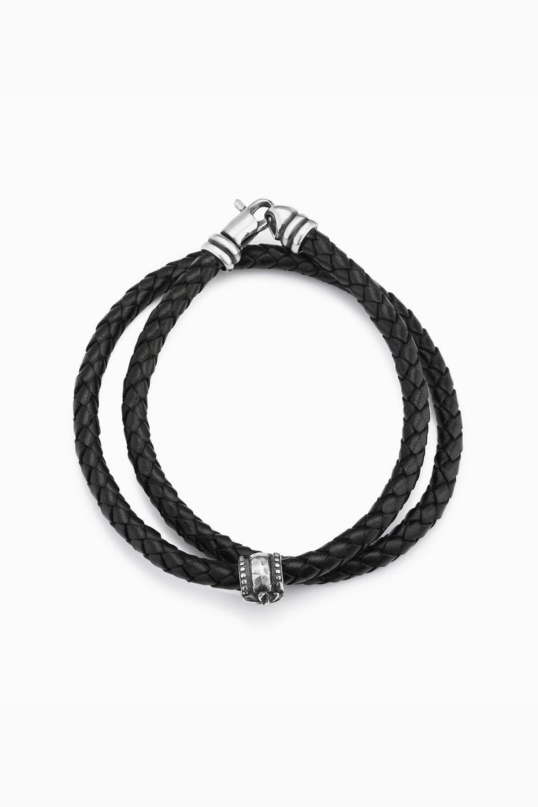 Mens Voyager Leather Bracelet in Sterling Silver, Alternate, color, Silver