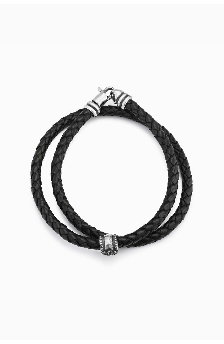 Oradina Mens Voyager Leather Bracelet in Sterling Silver, Alternate, color, Silver