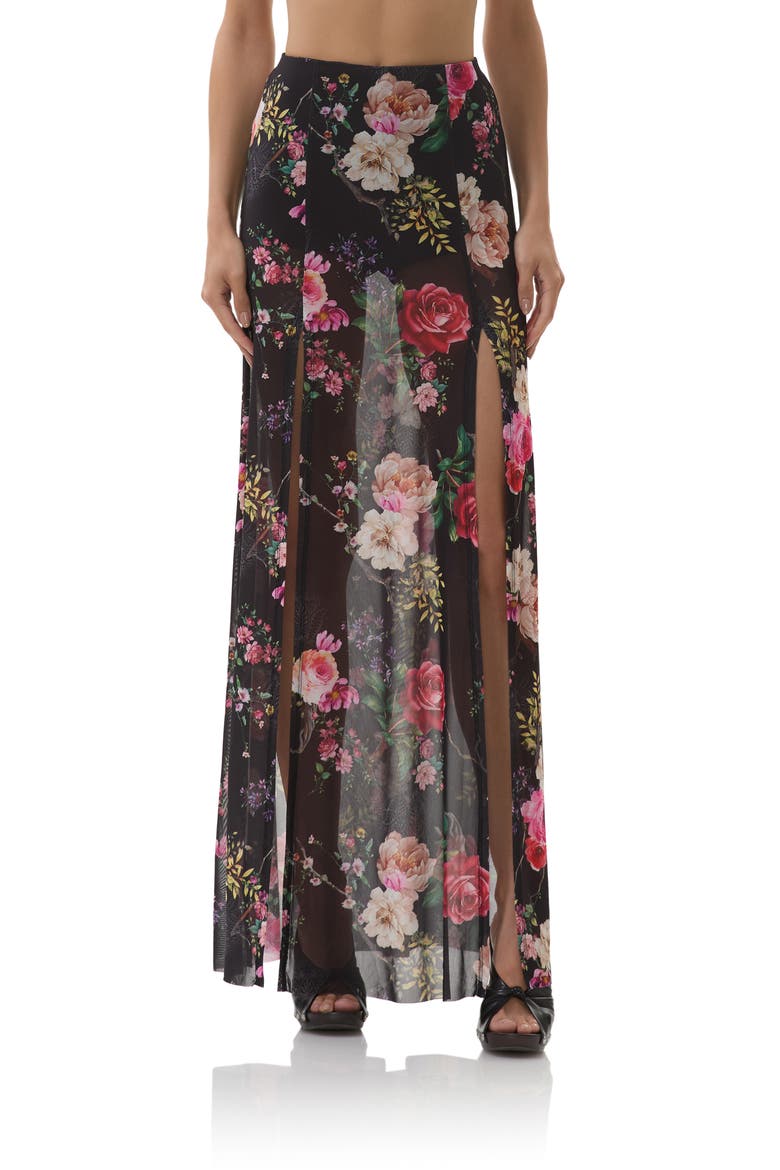 Batien Printed Mesh Maxi Skirt, Main, color, NOIR SUMMER ROSE