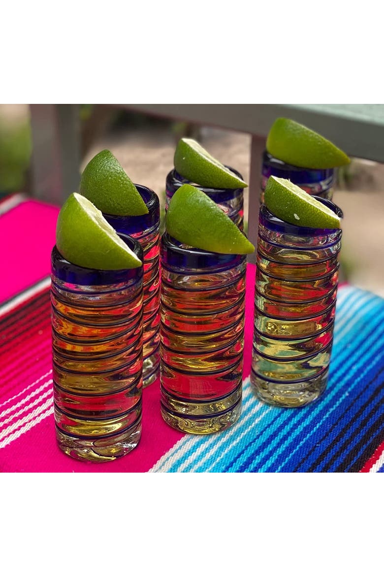 Spiral Tequila Shot Glasses - Set of 6, Alternate, color, Cobalt