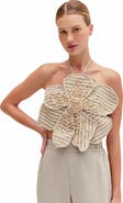 PatBO Candy Linen Hand-Beaded Flower Top