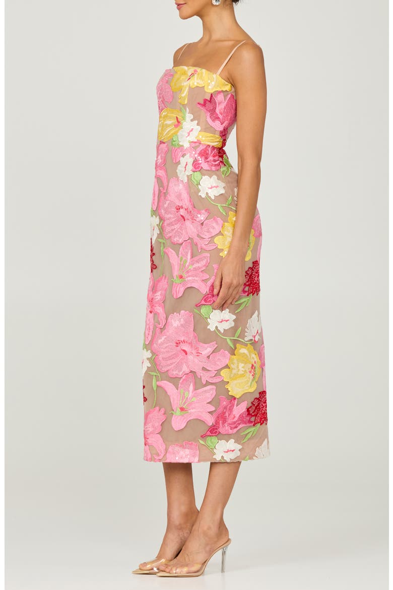 Gemma Floral Appliqué Sequin Midi Dress, Alternate, color, PINK MULTI FLORAL