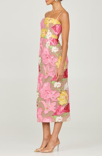 Gemma Floral Appliqué Sequin Midi Dress