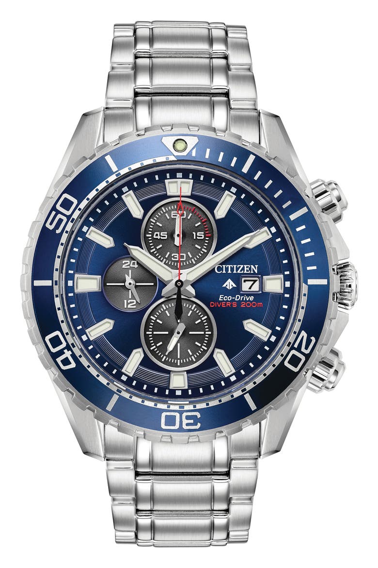 Promaster Dive Eco-Drive Bracelet Watch, 46mm, Main, color, BLUE/ SILVER-TONE