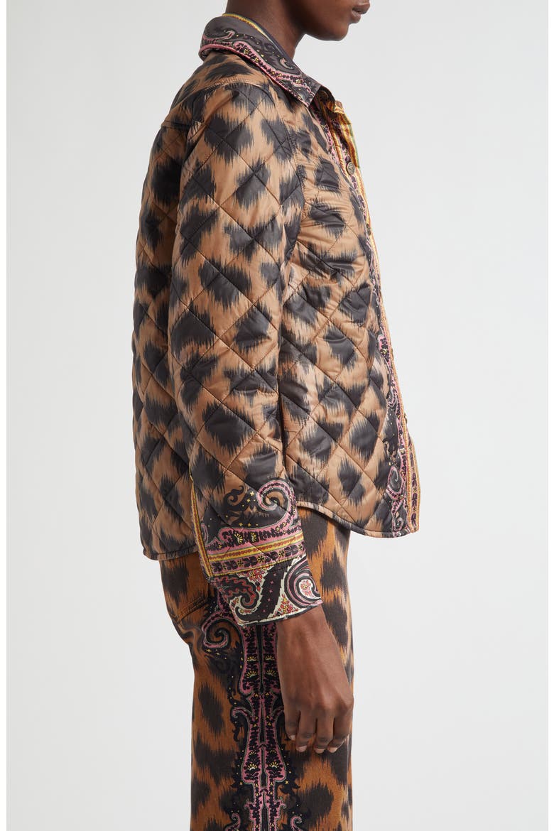 Print Quilted Down Jacket, Alternate, color, DARK BROWN