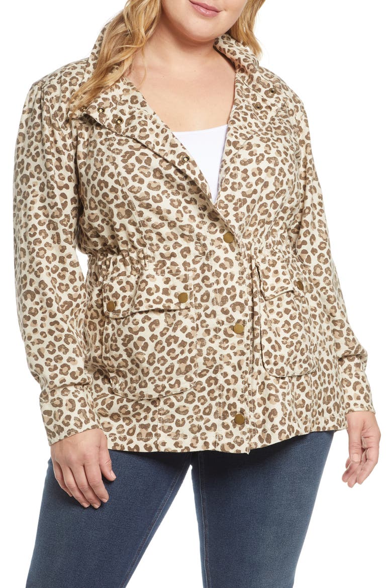 Cinch Waist Linen Blend Utility Jacket, Alternate, color, BEIGE OYSTER LEOPARD DISTRESS