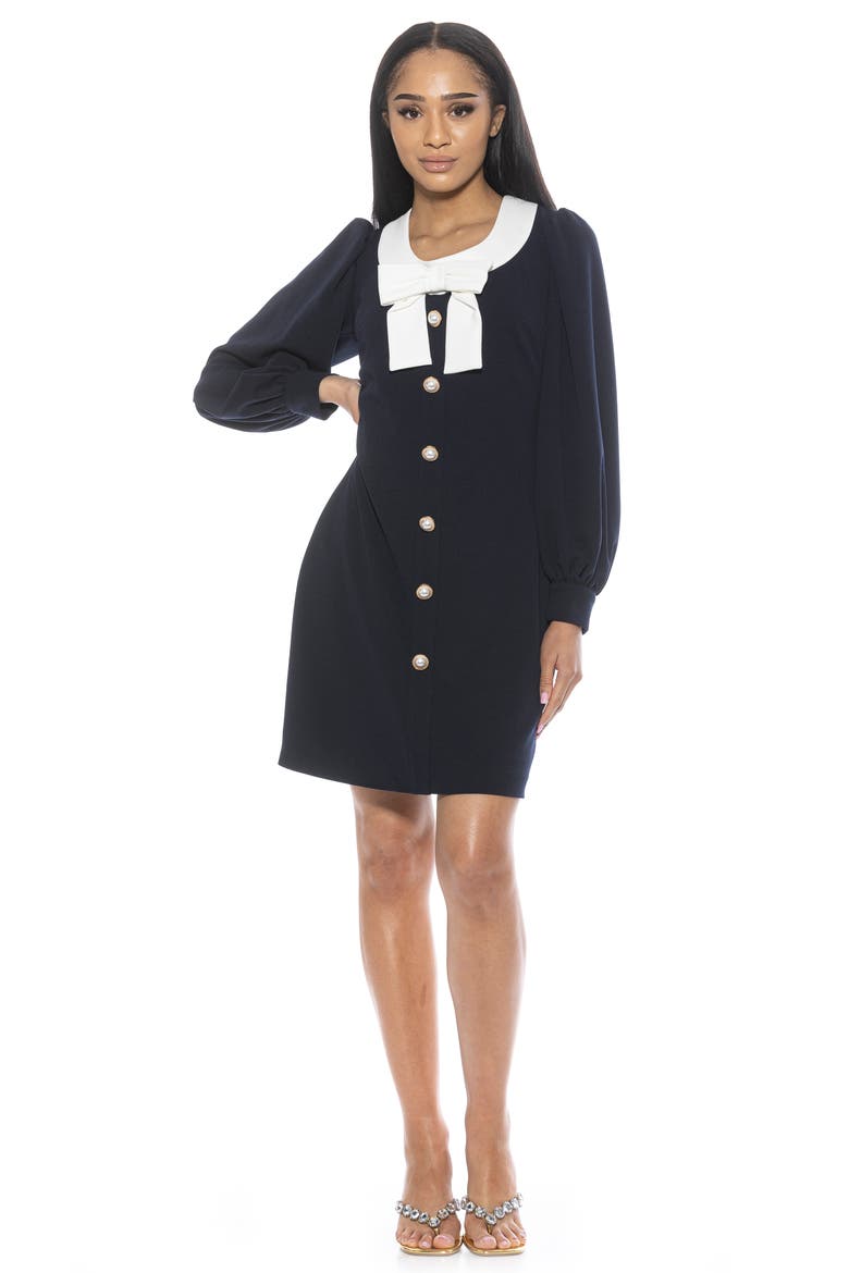 Miyako Imitation Pearl Button Long Sleeve Dress, Alternate, color, LAPIS