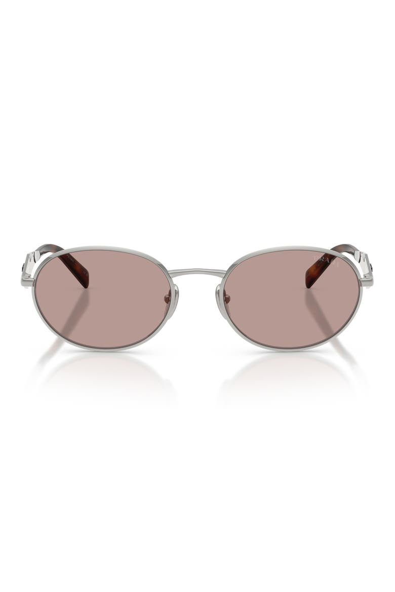 PR D57S 54mm Oval Sunglasses, Main, color, SILVER / LIGHT PURPLE BROWN